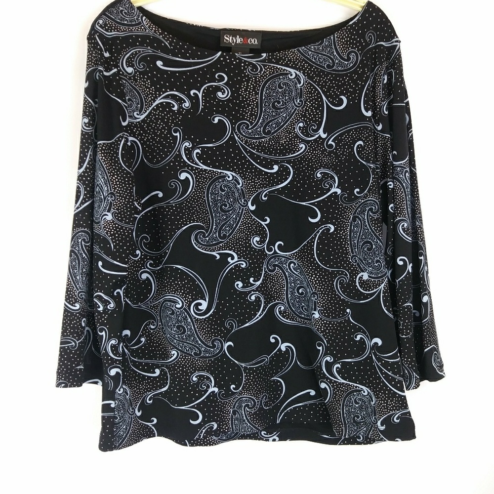 Style&Co. Black & blue print blouse. XL. H30